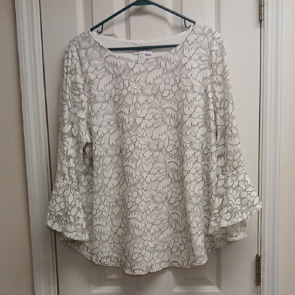 Elle White And Black  Lace Overlay Dressy Women's Blouse Size XL